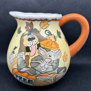 2010 Heather Goldminc Blue Sky Clayworks Halloween Cat & Dog pitcher